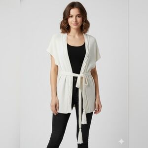 New York & Company White Open-Front Cardigan